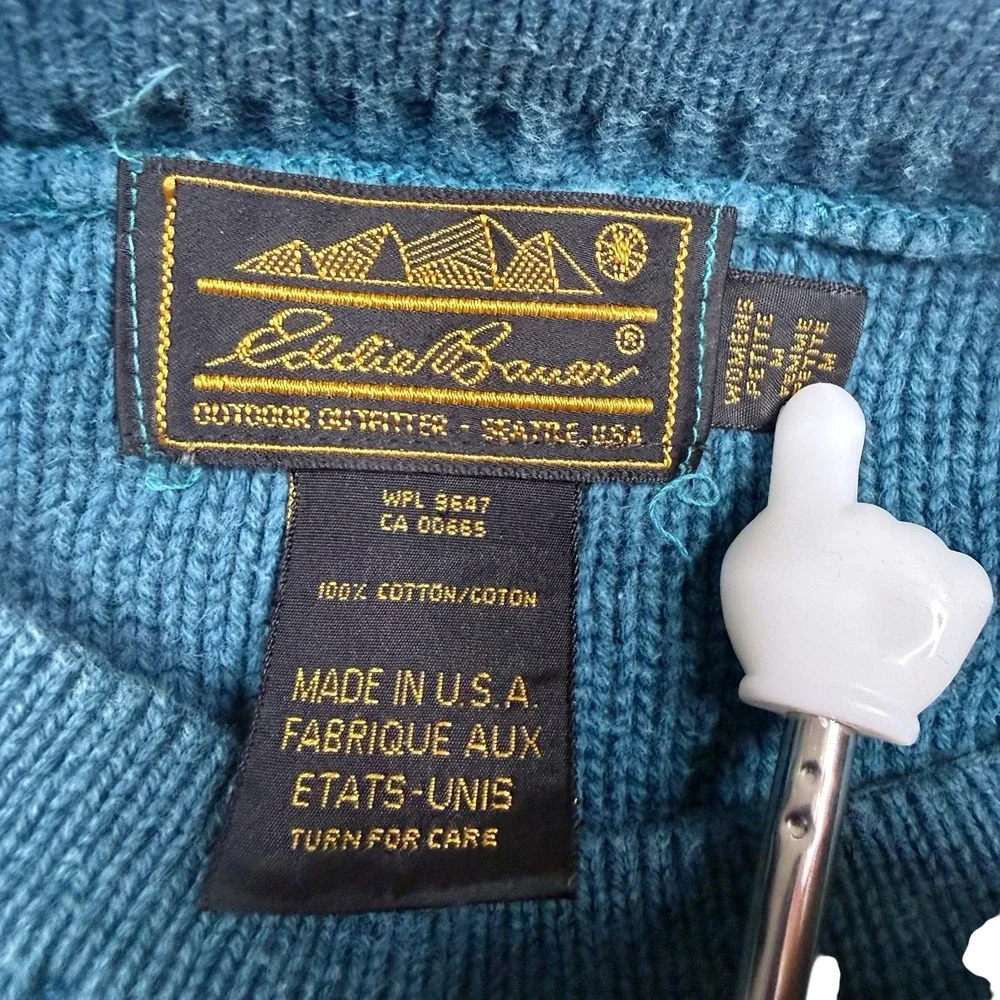 VTG Eddie Bauer Knit Sweater Medium Teal Southwest Women's Oversized USA Petite